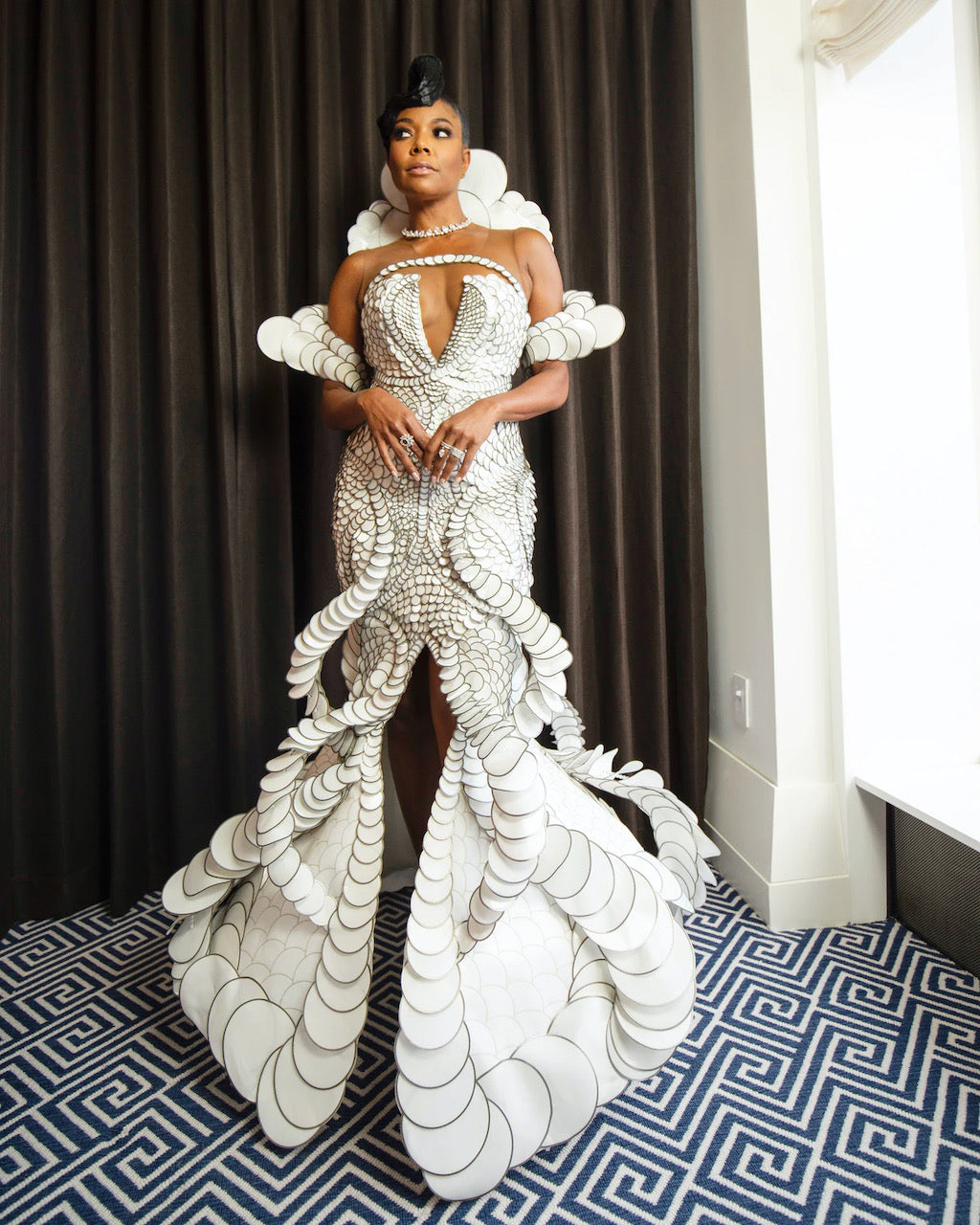 Gabrielle Union red carpet ready in her Iris Van Herpen Gown, Met Gala 2021.  Styled by Thomas Kikis 